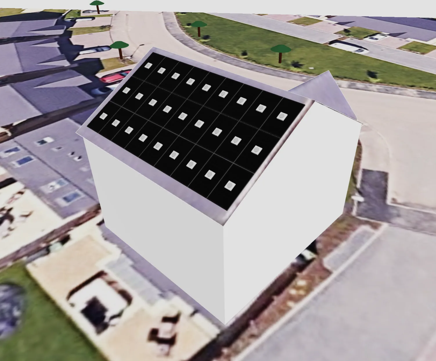 Rendering 3D di una casa con i moduli fotovoltaici